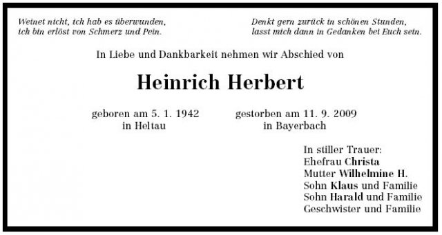Herbert Heinrich 1942-2009Todesanzeige
